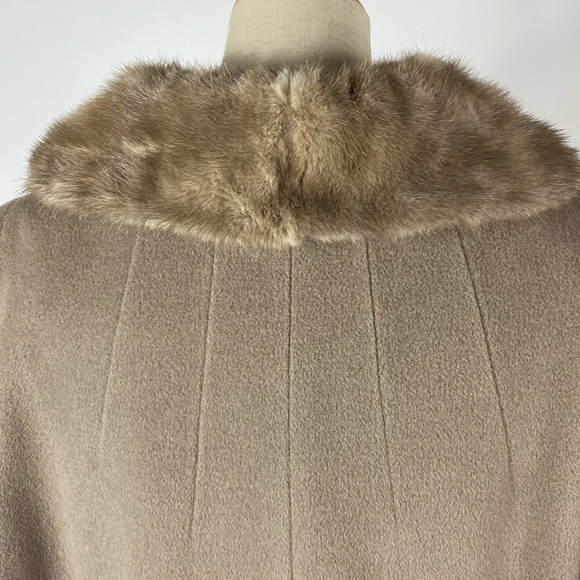 VINTAGE Regal Mode Fur Trim Long Wool Coat Taupe - Picture 7 of 12